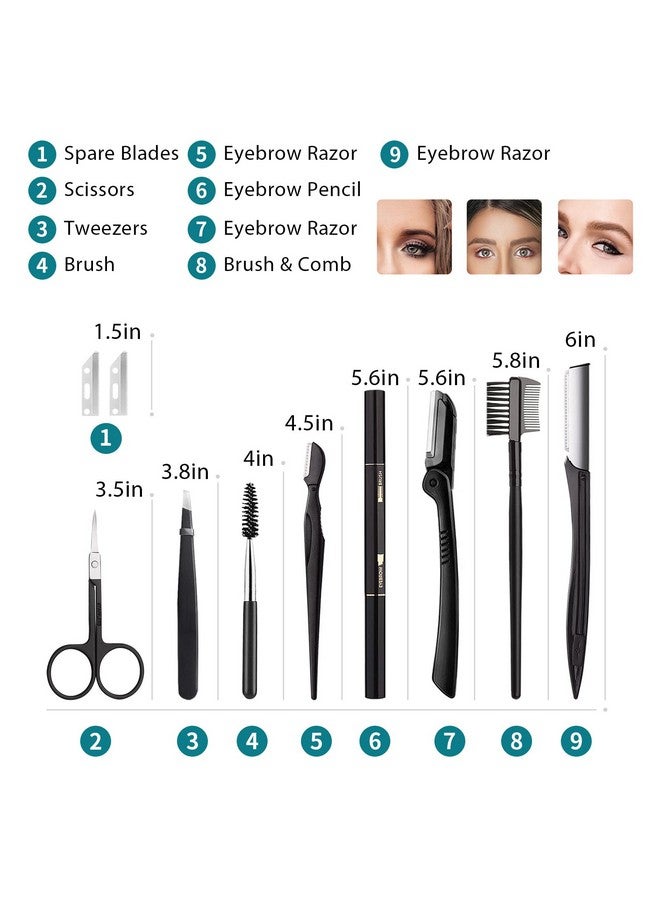 Boyi Eyebrow Grooming Kit For Women And Men 9 In 1 Eyebrow Kit Including: Eyebrow Razor Facial Razors Eyebrow Comb Eyebrow Scissors Tweezers Eyebrow Pencil Eyebrow Brush Lash Brush - Image 5