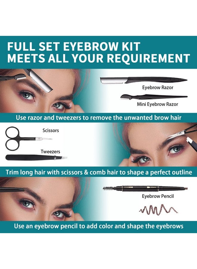 Boyi Eyebrow Grooming Kit For Women And Men 9 In 1 Eyebrow Kit Including: Eyebrow Razor Facial Razors Eyebrow Comb Eyebrow Scissors Tweezers Eyebrow Pencil Eyebrow Brush Lash Brush - Image 2