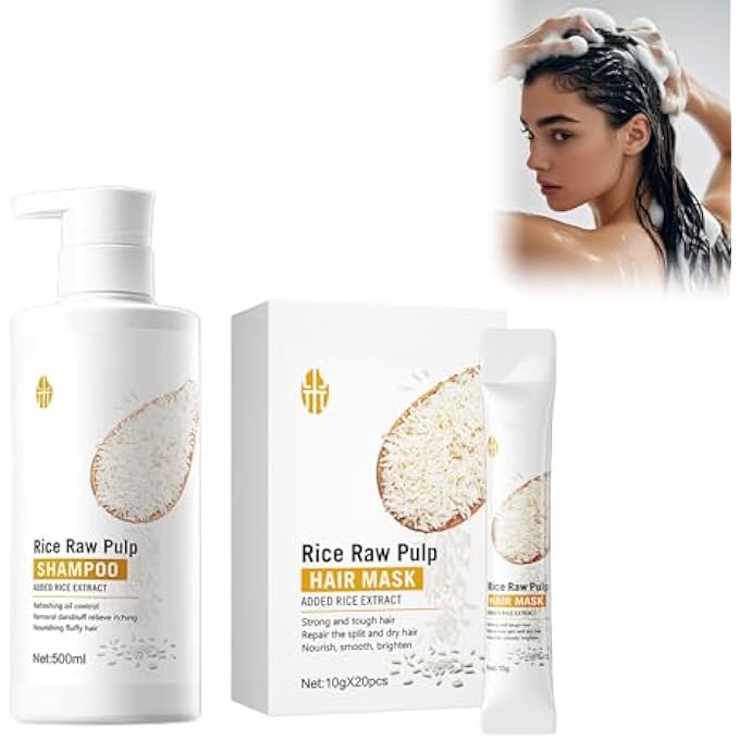RICE HAIR CARE PRODUCTS, 500 ML RICE SHAMPOO AND 20 PIECES RICE HAIR MASK, IMPROVES FRIZZ, DRY TIPS AND SPLIT ENDS, DEEPLY MOISTURISES AND SHAMPOO - Image 2