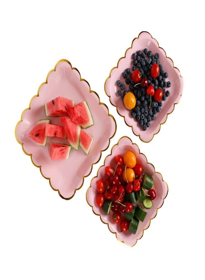 Geeklife Pink Paper Party Plates with Metallic Gold Border, 9 inch Paper Decorative Dessert Plates Set, 20 count - Image 3