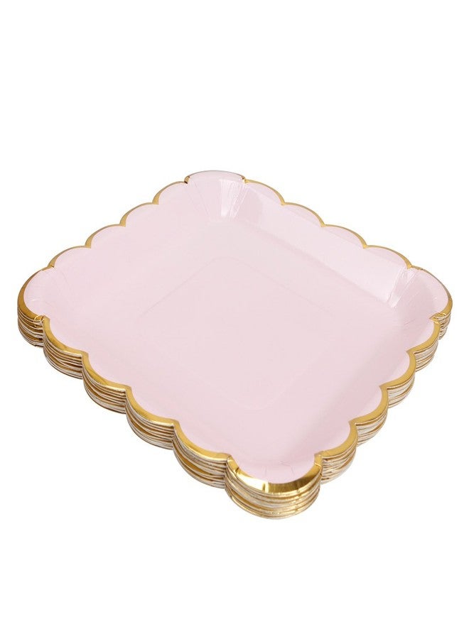Geeklife Pink Paper Party Plates with Metallic Gold Border, 9 inch Paper Decorative Dessert Plates Set, 20 count - Image 2