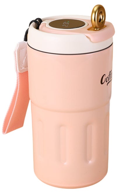 Twisoo Coffee Thermos with Smart Temperature Display, 500ml Stainless Steel Leak-Proof Travel Mug, Hot & Cold, Pink