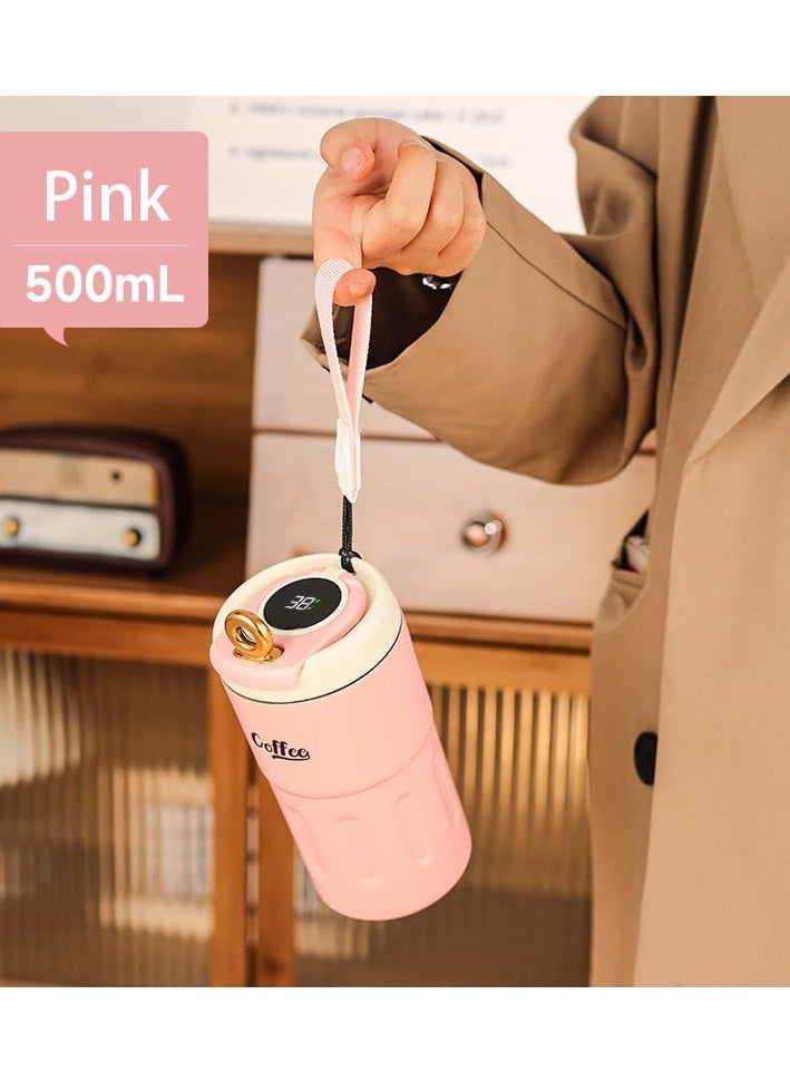 Twisoo - Twisoo Coffee Thermos with Smart Temperature Display, 500ml Stainless Steel Leak-Proof Travel Mug, Hot & Cold, Pink - Image 1