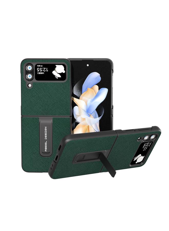 S-TOP Case For Samsung Galaxy Z Flip3 5G Cross Texture Genuine Leather Phone Case with Holder - Image 1