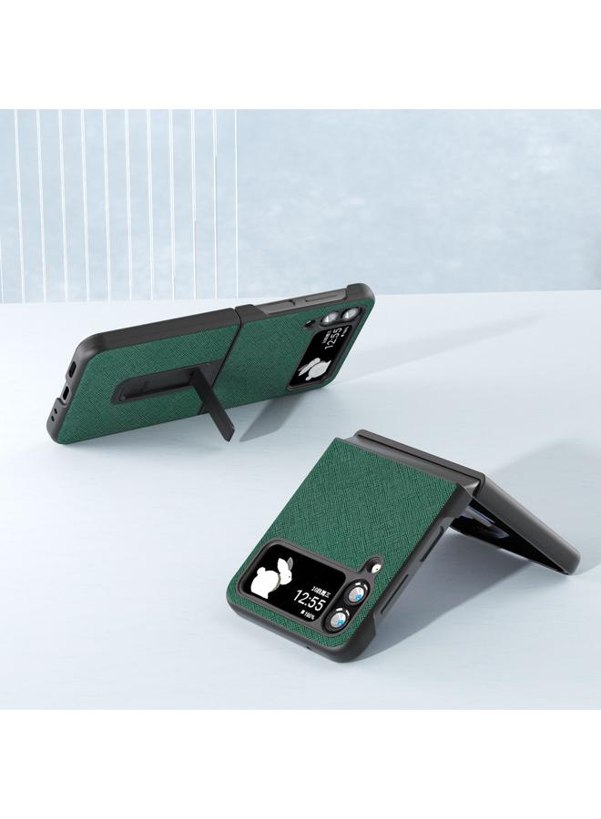 S-TOP Case For Samsung Galaxy Z Flip3 5G Cross Texture Genuine Leather Phone Case with Holder - Image 3