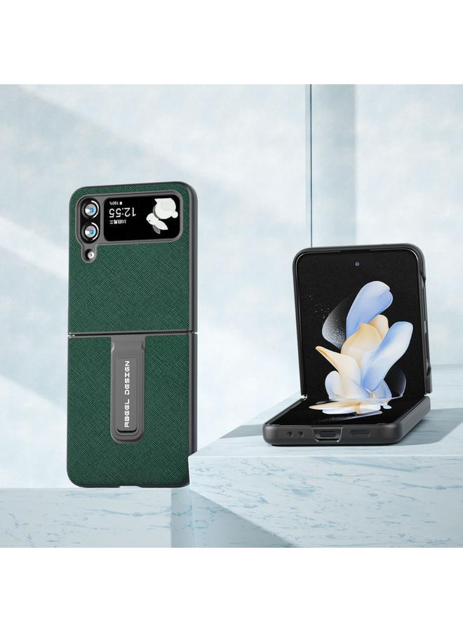 S-TOP Case For Samsung Galaxy Z Flip3 5G Cross Texture Genuine Leather Phone Case with Holder - Image 2