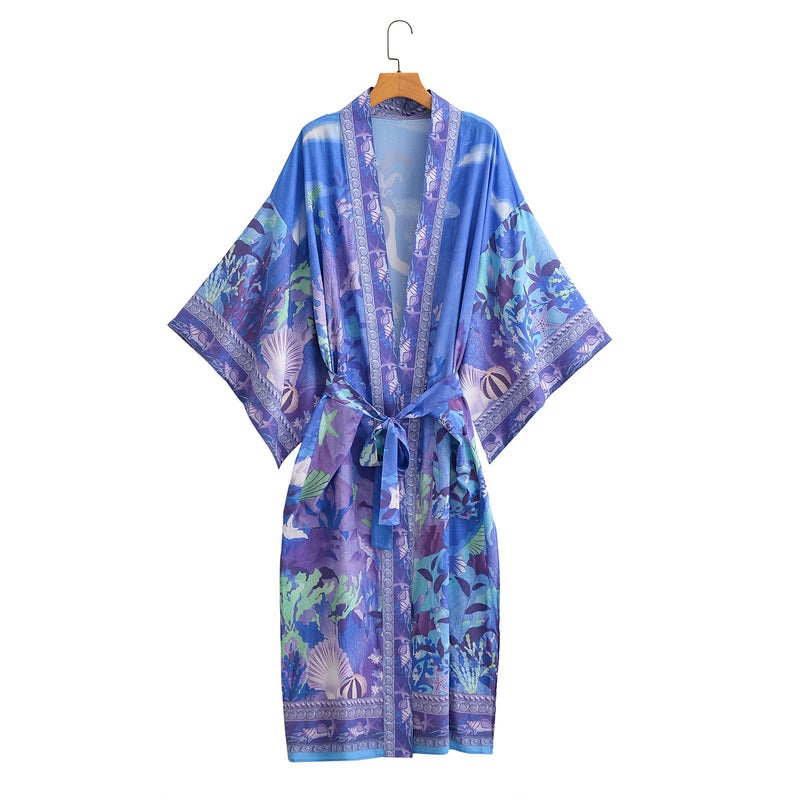 2026 Clothing Multi-Color Mermaid Print Kimono Cardigan 22072 - Image 1