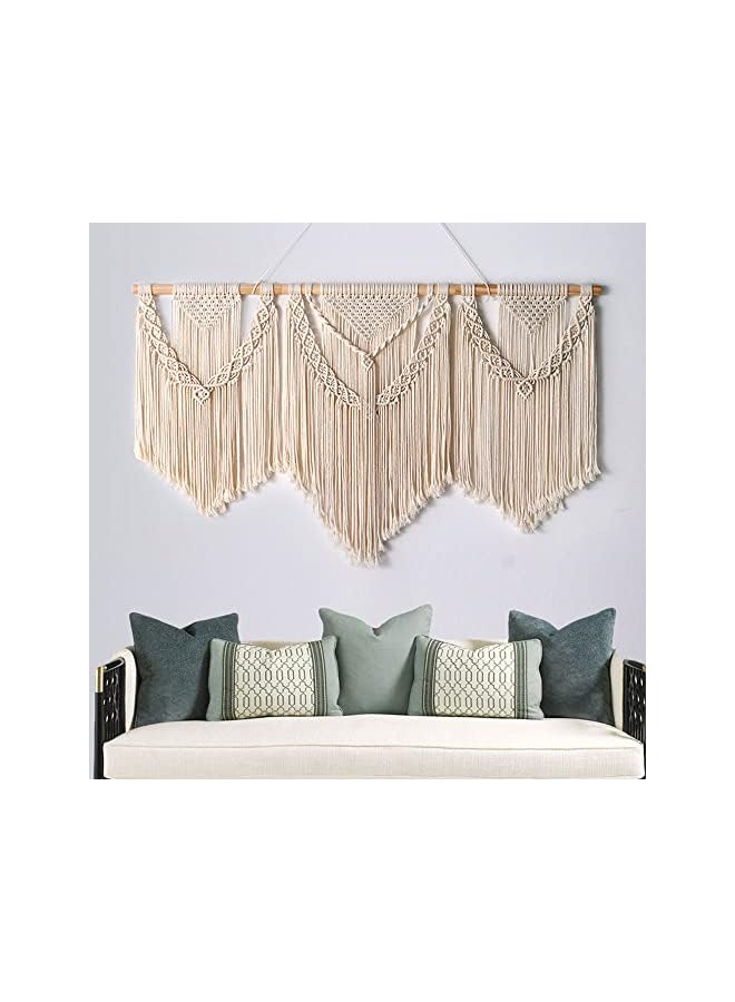 The Bros Large Macrame Wall Hanging Wide Boho Handmade Woven Tapestry Wall Decor for Bedroom Living Room Home Including Hanging Rod 110x82cm - Image 5
