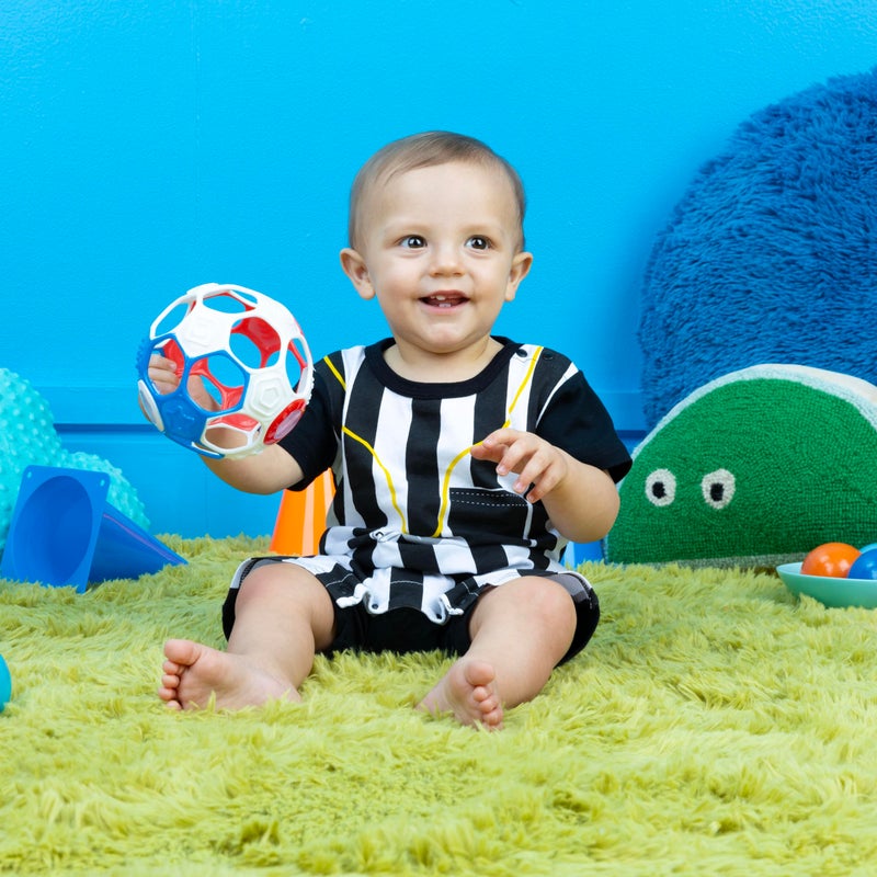 Bright Starts Oball Grippin' Goals Rattle Soccer Ball - Red, White & Blue, Easy-Grasp Toy for Newborn and Up - Image 4