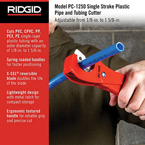 RIDGID 23488 Model PC1250 Single Stroke Plastic Pipe and Tubing Cutter 18inch to 158inch Pipe Cutter - Image 3