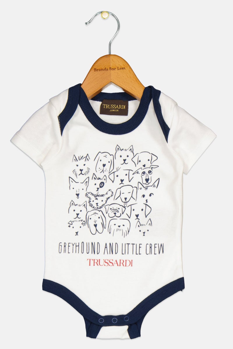 Trussardi Junior Toddlers Boy Printed Short Sleeve Romper, White - Image 1