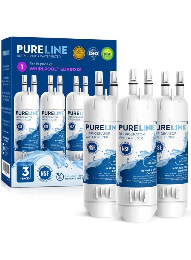 Pureline EDR1RXD1 Water Filter Replacement for Everydrop® Filter 1, W10295370A, P8RFWB2L, P4RFWB, EDR1RXD1B, Kenmore® 46-9081, 46-9930 Refrigerator Water Filter (3 Pack) - Image 1