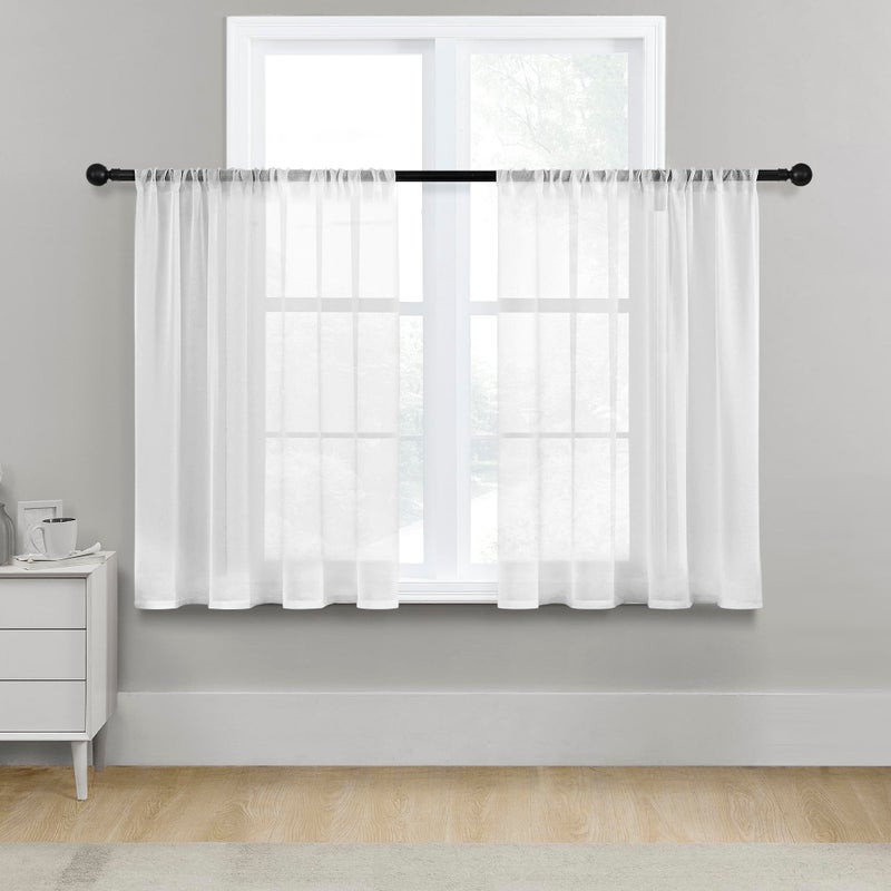 MRTREES Sheer Curtains White 45 inches Long Kitchen Curtains Sheers Basement Short Curtains Living Room Small Curtain Bedroom Voile Window Curtain Panels Rod Pocket 2 Panels