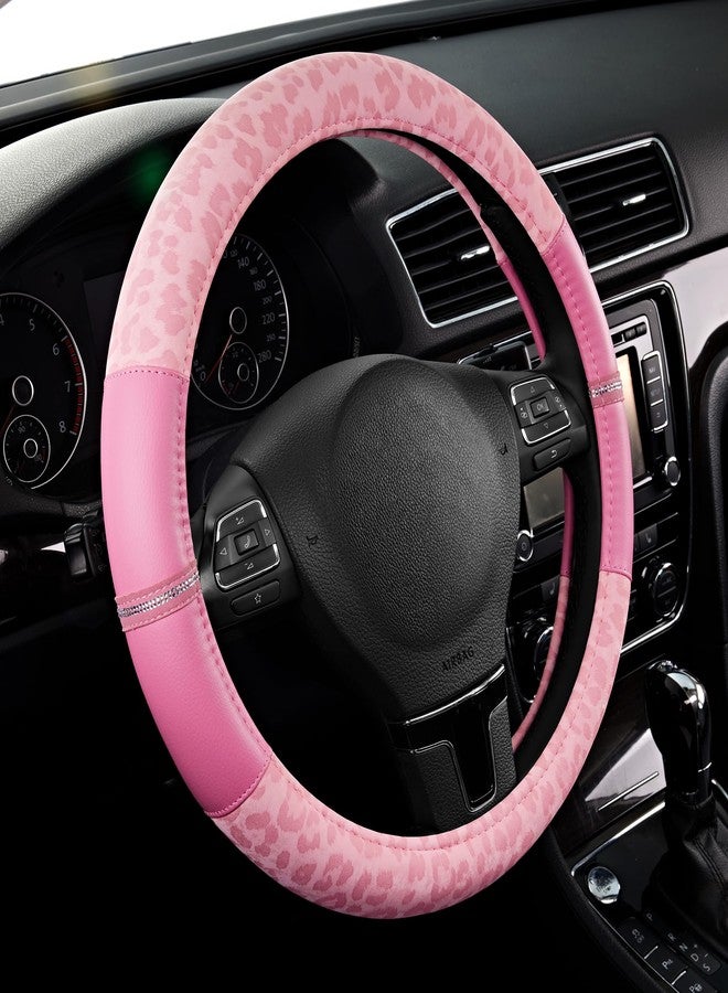 Road Comforts Leopard Steering Wheel Cover - Made with PVC Leather Cheetah Print - Anti-Slip, Universal Fit 14 1/2 inches to 15 inches- All Pink - Image 1