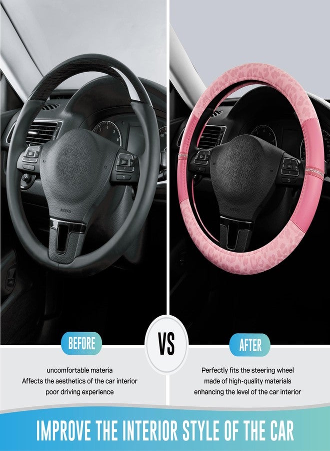 Road Comforts Leopard Steering Wheel Cover - Made with PVC Leather Cheetah Print - Anti-Slip, Universal Fit 14 1/2 inches to 15 inches- All Pink - Image 3