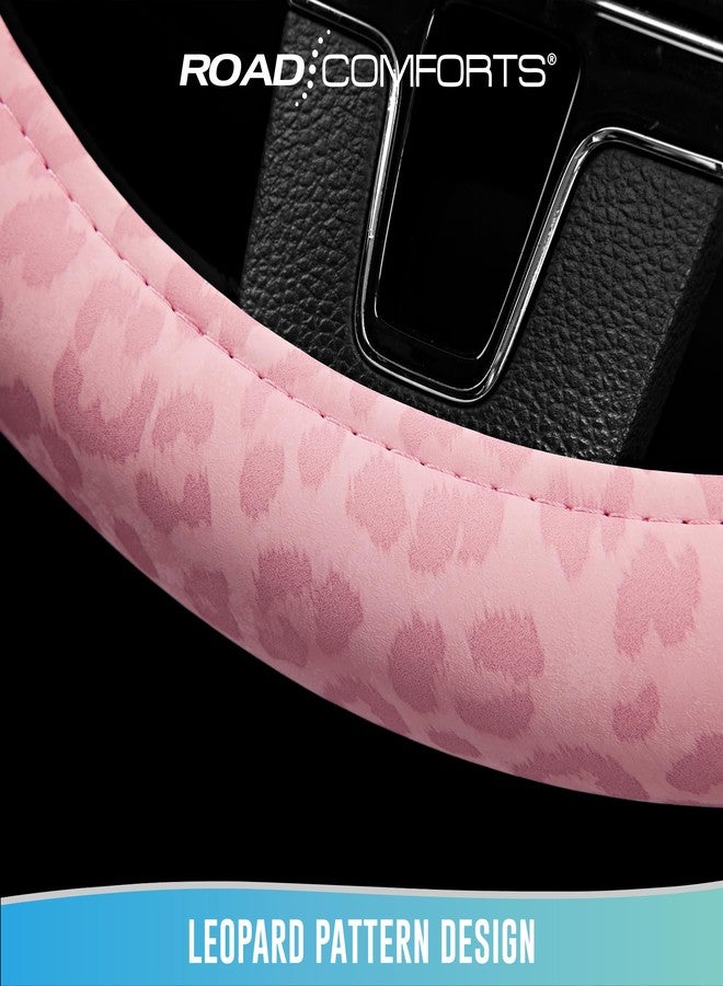 Road Comforts Leopard Steering Wheel Cover - Made with PVC Leather Cheetah Print - Anti-Slip, Universal Fit 14 1/2 inches to 15 inches- All Pink - Image 4