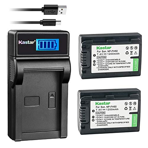 Kastar Battery (X2) & LCD Slim USB Charger for Sony NP-FH50 NP-FH40 NP-FH30 NP-FP50 NP-FP51 and Sony A230 A290 A390 DSC-HX1 HX100 HX100V HX200 HX200V HDR-TG1E TG3 TG5 TG7 Camera - Image 1