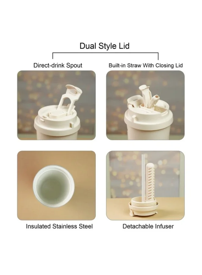 LITTLE SURPRISE BOX White Ted Stainless Steel premium Insulated Detox Infuser Bottle with Tea and Fruit Infuser attachment, 520ml