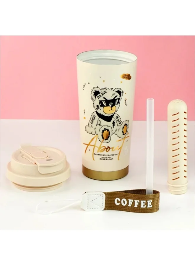 LITTLE SURPRISE BOX White Ted Stainless Steel premium Insulated Detox Infuser Bottle with Tea and Fruit Infuser attachment, 520ml