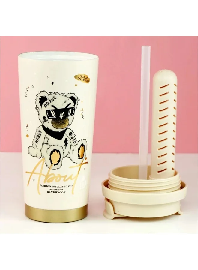 LITTLE SURPRISE BOX White Ted Stainless Steel premium Insulated Detox Infuser Bottle with Tea and Fruit Infuser attachment, 520ml