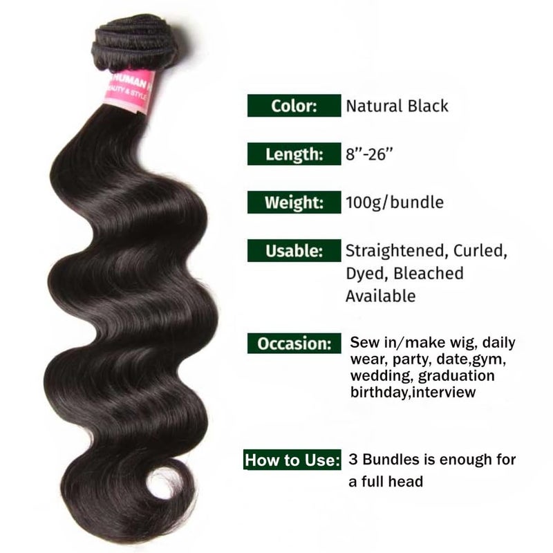 UNICE Malaysian Body Wave Human Hair Weave 3 Bundles 100% Unprocessed Virgin Human Hair Weave Sew In Human Hair Extensions Natural Color 16 18 20 inch - Image 4