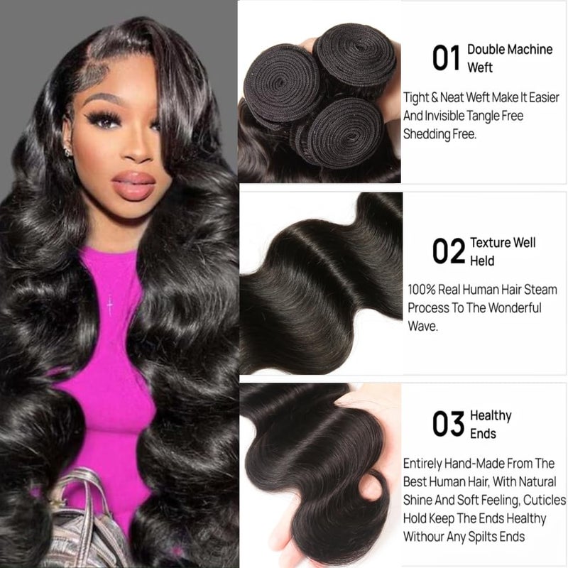 UNICE Malaysian Body Wave Human Hair Weave 3 Bundles 100% Unprocessed Virgin Human Hair Weave Sew In Human Hair Extensions Natural Color 16 18 20 inch - Image 3