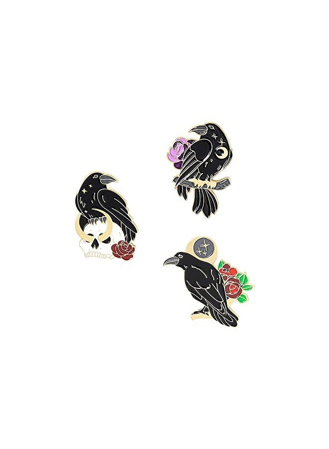 SYOSI SYOSI Black Crow Brooch Pin, Gothic Coat Collar Badge Clothing Bag Accessory for Women Men Girls Boys (3 Pieces)  - Image 1