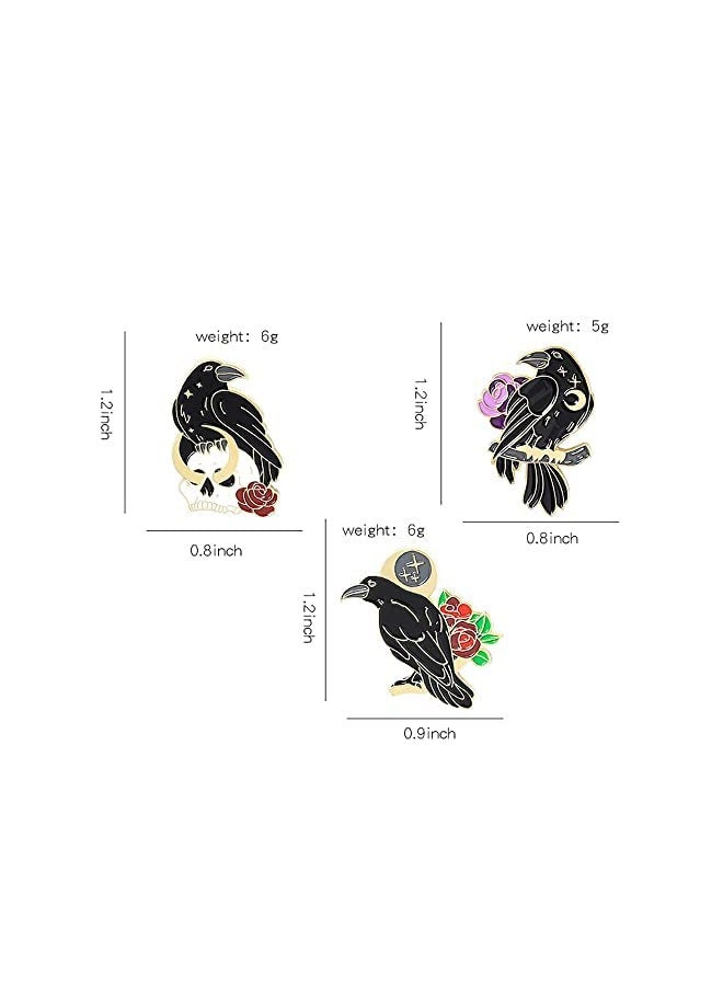 SYOSI SYOSI Black Crow Brooch Pin, Gothic Coat Collar Badge Clothing Bag Accessory for Women Men Girls Boys (3 Pieces)  - Image 2