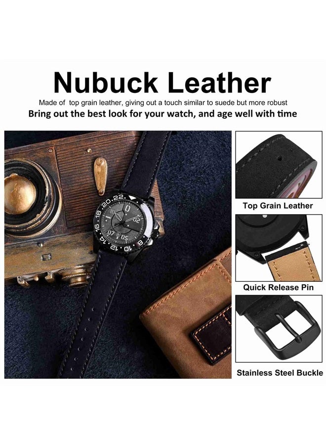 WOCCI 21mm Retro Leather Watch Band for Men and Women, Quick Release Replacement Strap with Black Buckle (Black) 