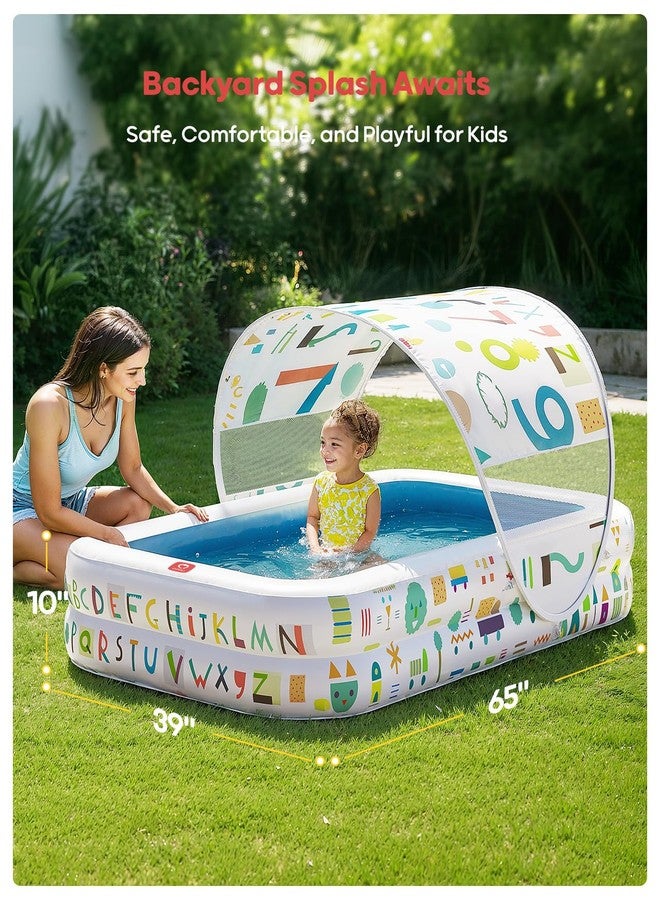 QPAU Kiddie Pool - 65" x 39" Inflatable Pool for Kids & Toddlers, Ball Pit & Baby Pool with Soft Cushioned Floor, Canopy for Sun Protection, Durable Outdoor Play Toys for Backyard & Indoor (Blue) - Image 2