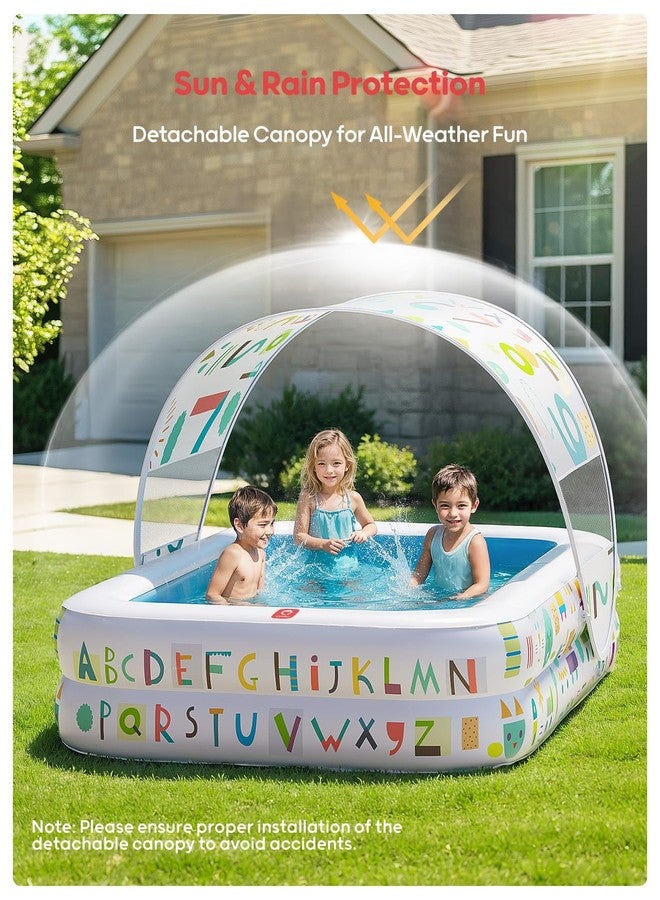 QPAU Kiddie Pool - 65" x 39" Inflatable Pool for Kids & Toddlers, Ball Pit & Baby Pool with Soft Cushioned Floor, Canopy for Sun Protection, Durable Outdoor Play Toys for Backyard & Indoor (Blue) - Image 4