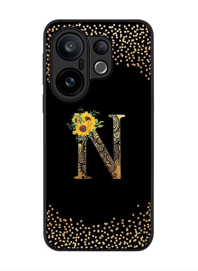 For vivo X200 FE / S30 Pro mini Case,Slim fit Camera Protection, Shockproof Thin Phone cover  - Custom Floral Monogram - N ( Black )