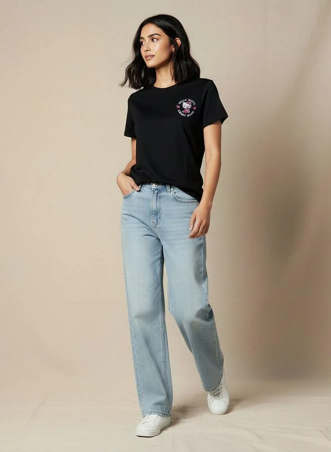 SP Characters Cotton T-shirt with Hello Kitty Embroidery