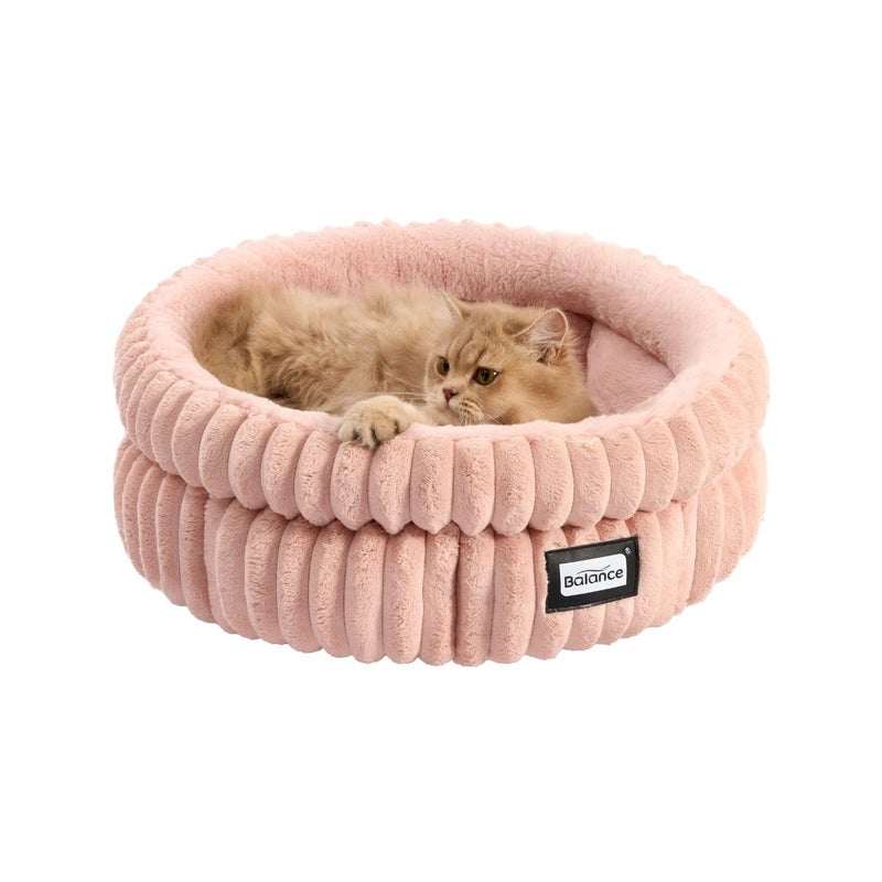 BALANCE Cat Bed Kitten Bed, Washable Round Cat Beds for Indoor Cats,Super Soft Plush Faux Fur Pet Bed for Puppy and Kitten with Anti-Slip Bottom - Image 1