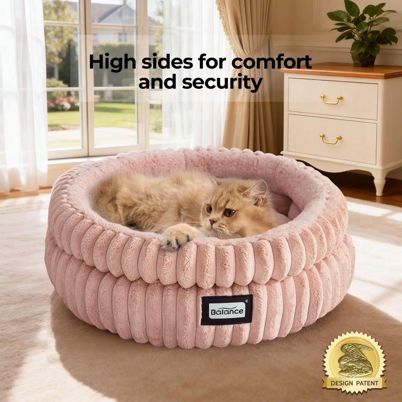 BALANCE Cat Bed Kitten Bed, Washable Round Cat Beds for Indoor Cats,Super Soft Plush Faux Fur Pet Bed for Puppy and Kitten with Anti-Slip Bottom - Image 2