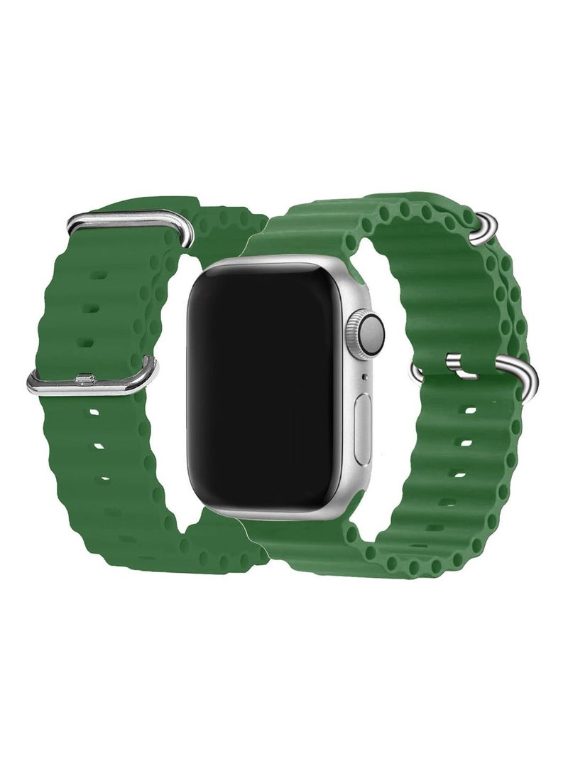 CATANES - Apple Watch Ocean Band 49mm 45mm 44mm 42mm Soft Silicone Loop Strap for iWatch Series Ultra/8/7/SE/6/5/4/3/2/1 Green - Image 1
