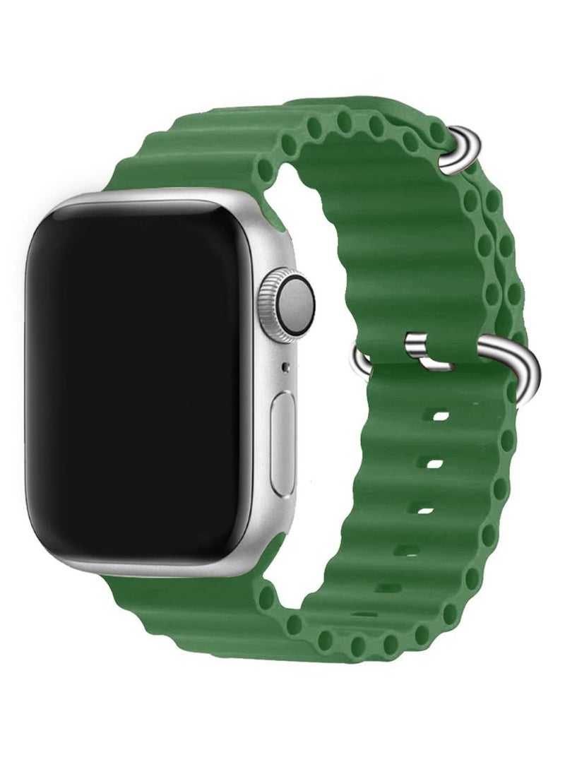CATANES - Apple Watch Ocean Band 49mm 45mm 44mm 42mm Soft Silicone Loop Strap for iWatch Series Ultra/8/7/SE/6/5/4/3/2/1 Green - Image 1