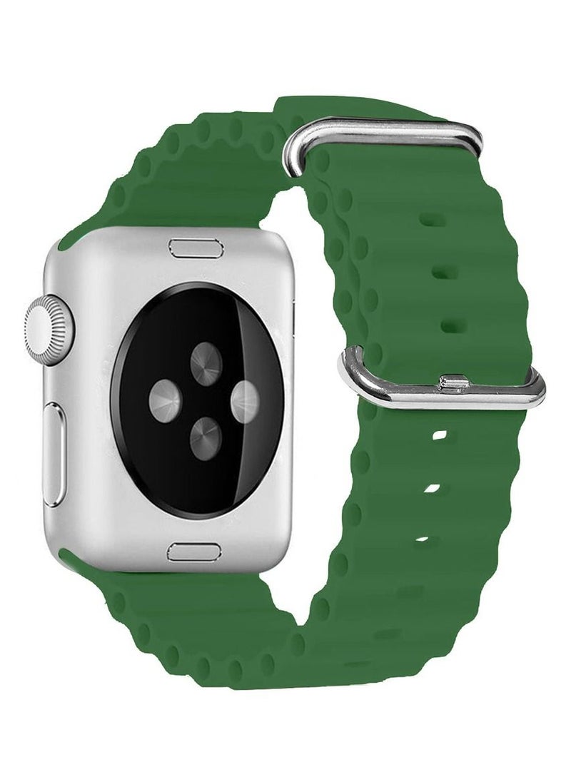 CATANES - Apple Watch Ocean Band 49mm 45mm 44mm 42mm Soft Silicone Loop Strap for iWatch Series Ultra/8/7/SE/6/5/4/3/2/1 Green - Image 1