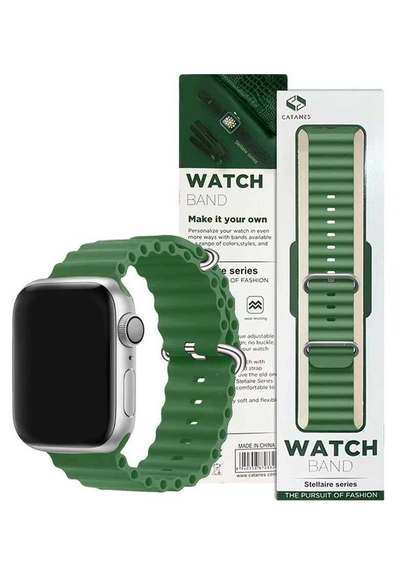 CATANES - Apple Watch Ocean Band 49mm 45mm 44mm 42mm Soft Silicone Loop Strap for iWatch Series Ultra/8/7/SE/6/5/4/3/2/1 Green - Image 1