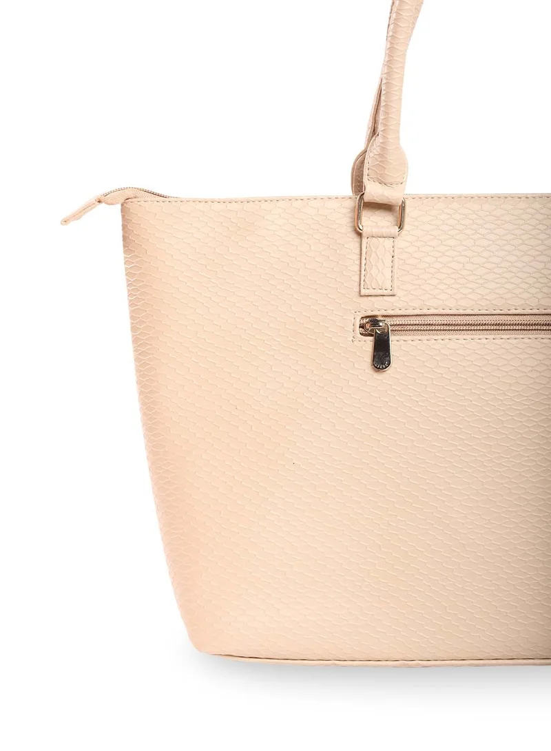 CAPRESE Caprese Fiona Self Design Beige Faux Leather Large Tote Handbag