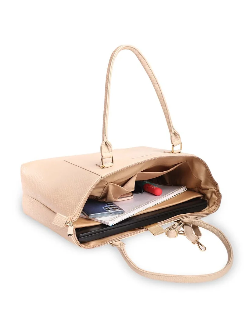CAPRESE Caprese Fiona Self Design Beige Faux Leather Large Tote Handbag