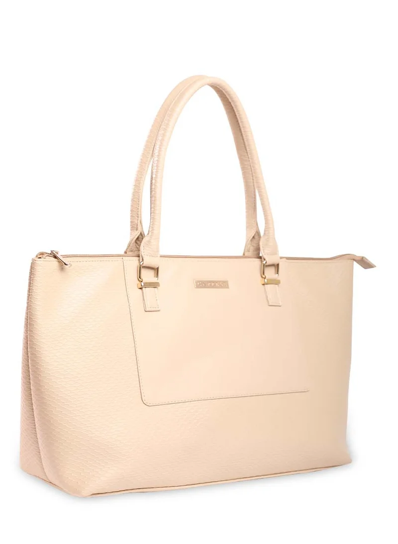 CAPRESE Caprese Fiona Self Design Beige Faux Leather Large Tote Handbag