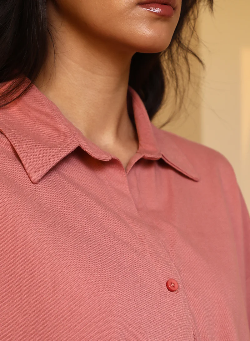 PINACOLADA Women's Salmon Pink Solid Boxy Shirt