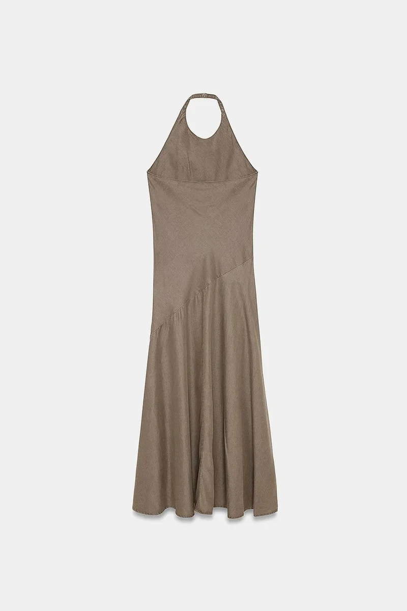 Dilvin Khaki Green DILVIN Tencel Halter Maxi Dress for Women | Best Price UAE
