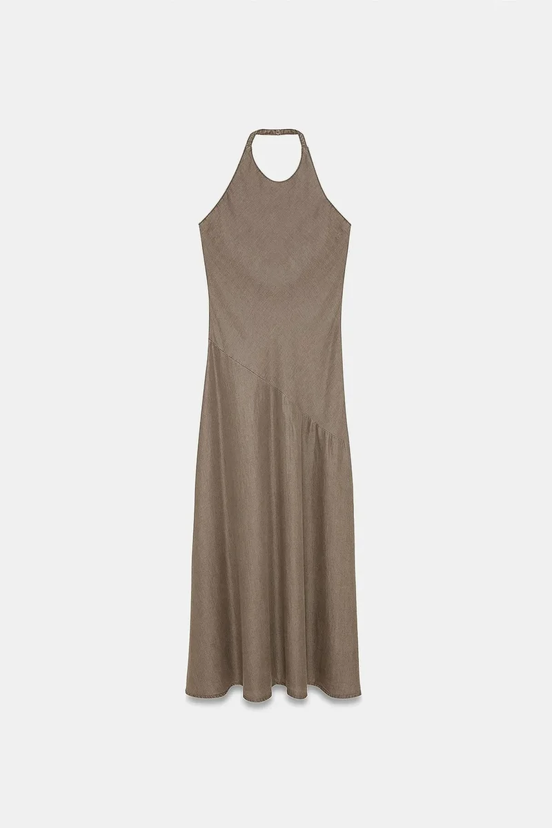 DILVIN Tencel Halter Maxi Dress