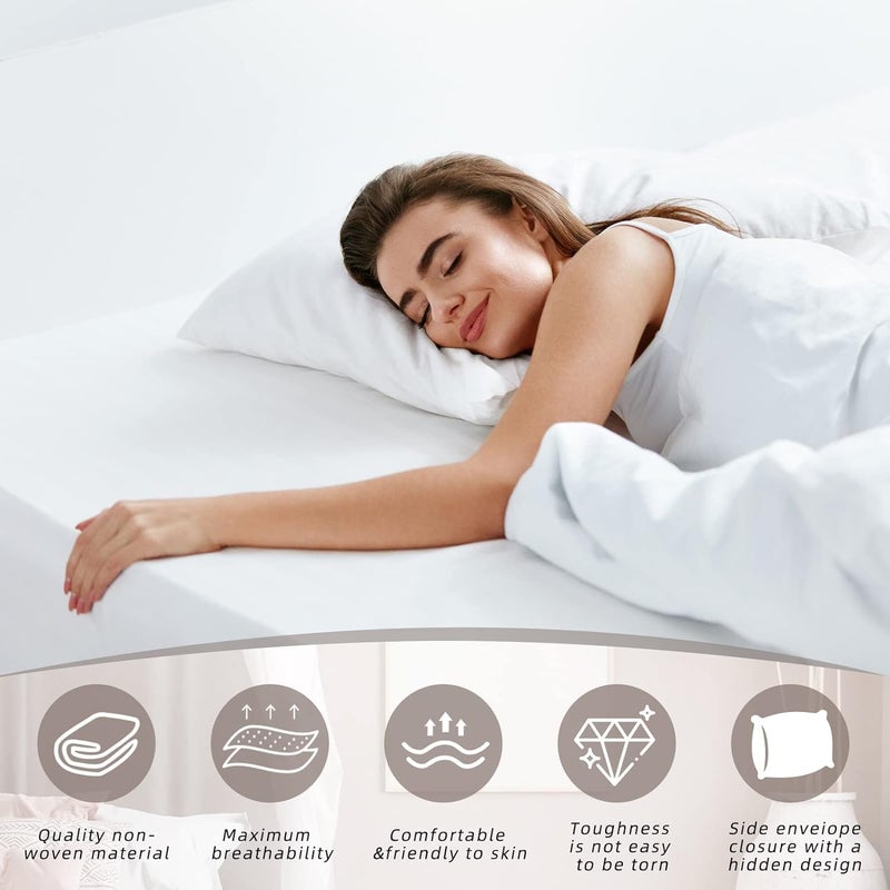 هاي كواي أغطية وسادات HIQUAY القابلة للتصرف، 20 قطعة أغطية وسادات بيضاء من قماش غير منسوج، أغطية وسادات قابلة للتصرف للسفر بكميات كبيرة، ملاءات وسادات بيضاء لتجهيزات الفندق والمنزل وغرفة النوم للاستخدام لمرة واحدة - Image 4