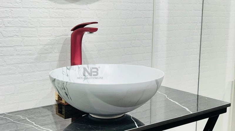 Nexa Bathware Round shape Luxury Table Top Sanitary Ware Ceramic Countertop Vessel Sink Wash Basin Over Counter For Bathroom And Livingroom Decor MATT MARBLE 16X16X6 inch341 - Image 3