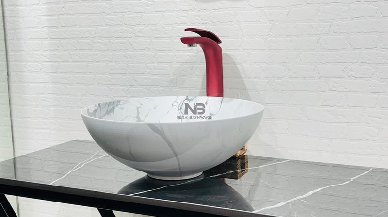 Nexa Bathware Round shape Luxury Table Top Sanitary Ware Ceramic Countertop Vessel Sink Wash Basin Over Counter For Bathroom And Livingroom Decor MATT MARBLE 16X16X6 inch341 - Image 2