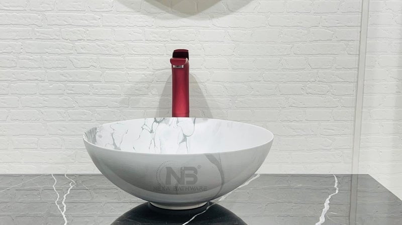Nexa Bathware Round shape Luxury Table Top Sanitary Ware Ceramic Countertop Vessel Sink Wash Basin Over Counter For Bathroom And Livingroom Decor MATT MARBLE 16X16X6 inch341 - Image 5