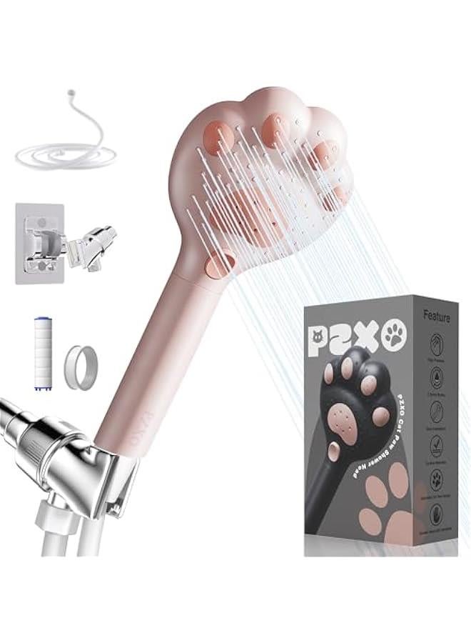 راس دش محمول عالي الضغط، هدايا قطط للنساء محبي القطط، هدايا عيد ميلاد للنساء، راس دش بفلتر مع خرطوم للمياه العسرة، راس دش بتصميم مخلب قطة، 2.5 جالون في الدقيقة، زهري - Image 1